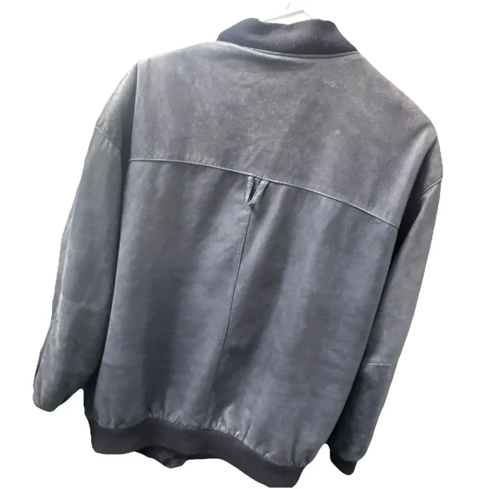 Pelle Mens M Genuine Leather Bomber Jacket Black Snap Front Missing 2 Buttons